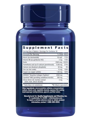 Hair Skin Nails Collagen Vitamins 120 Count