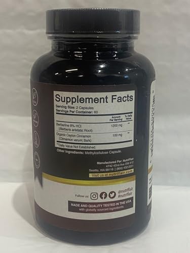 Berberine HCL 1200mg with Ceylon Cinnamon – 120 Capsules