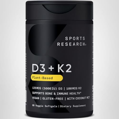 Vitamin D3 5000 IU + K2 MK-7 with Coconut Oil – 60 Softgels