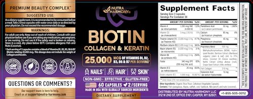 Biotin 25000mcg Hair Growth Collagen Keratin 60 Capsules
