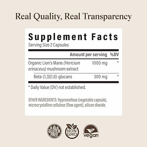 Lion’s Mane Mushroom Capsules for Cognition, Focus & Brain Support 120 Ct