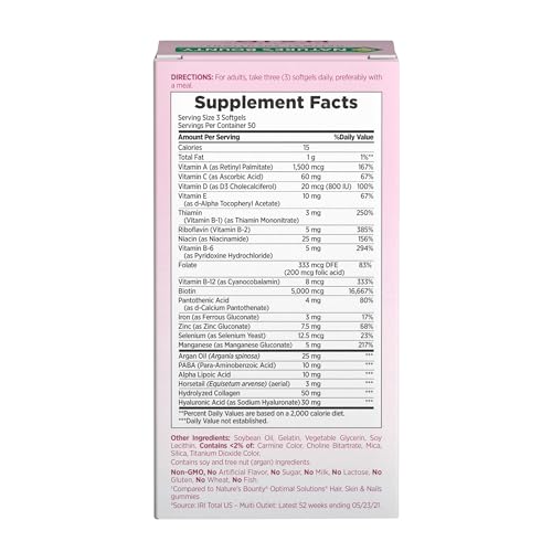 Hair Skin Nails Vitamins Biotin Hyaluronic 150 Softgels