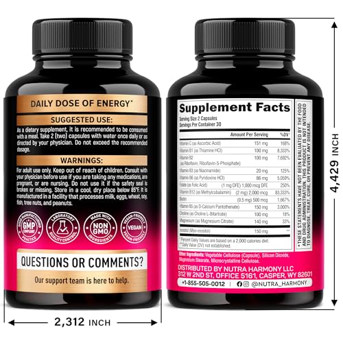 Vitamin B Complex Supplement for Energy & Brain Support – 60 Caps