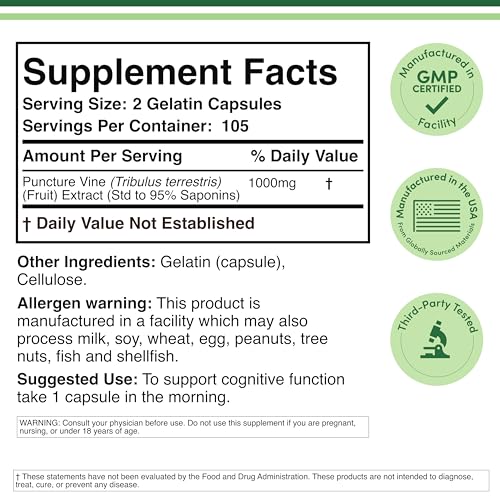 Tribulus Terrestris 1000 mg Capsules – Stamina & Energy, 210 Ct