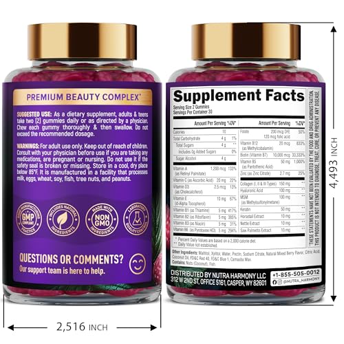 Biotin Gummies 10000mcg Collagen Hair Growth 60 Count