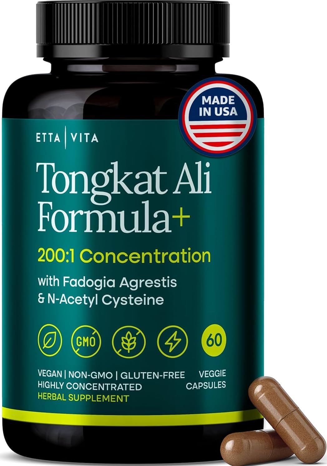 Tongkat Ali & Fadogia Supplement for Testosterone, Energy & Muscle Support Capsules