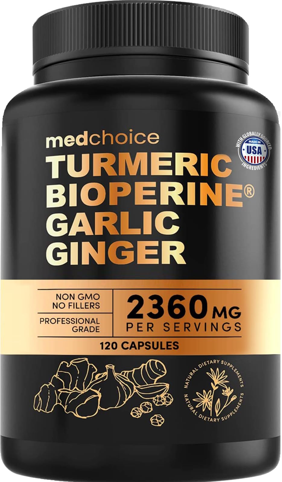 Turmeric & Garlic Capsules with BioPerine for Immune & Joint Support 120 Ct