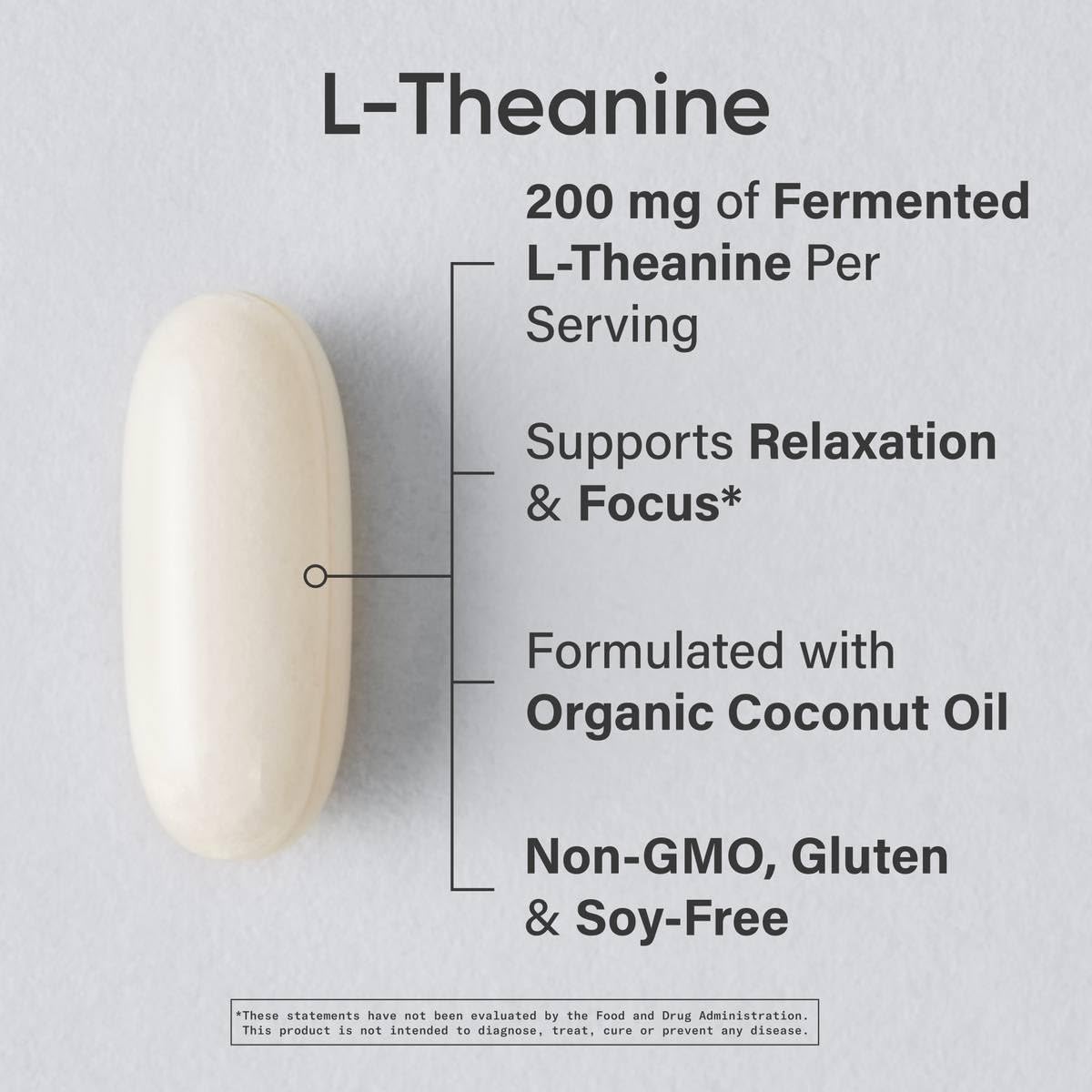 L-Theanine 200mg Softgels – Focus & Relaxation Support, 60 Count
