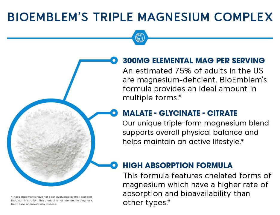 Triple Magnesium Complex 300mg – Glycinate, Malate & Citrate, 90 Caps