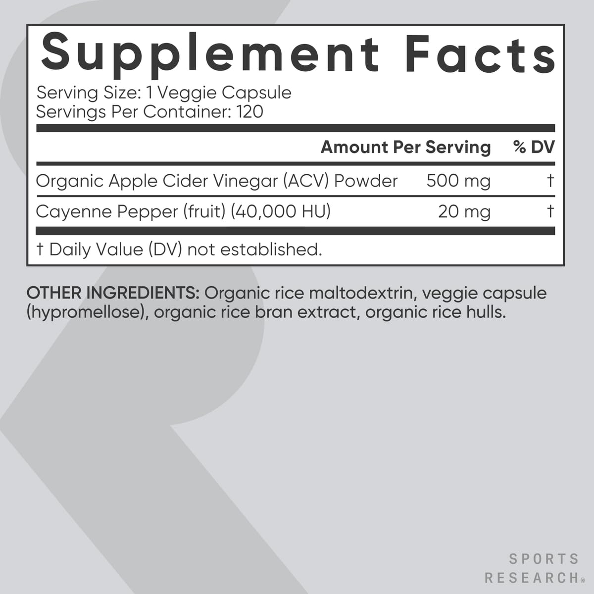 Apple Cider Vinegar Capsules with Cayenne for Digestion & Metabolism Support 120 Ct