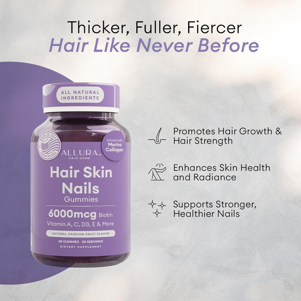 Hair Skin Nails Gummies Biotin 6000mcg Collagen 60 Count