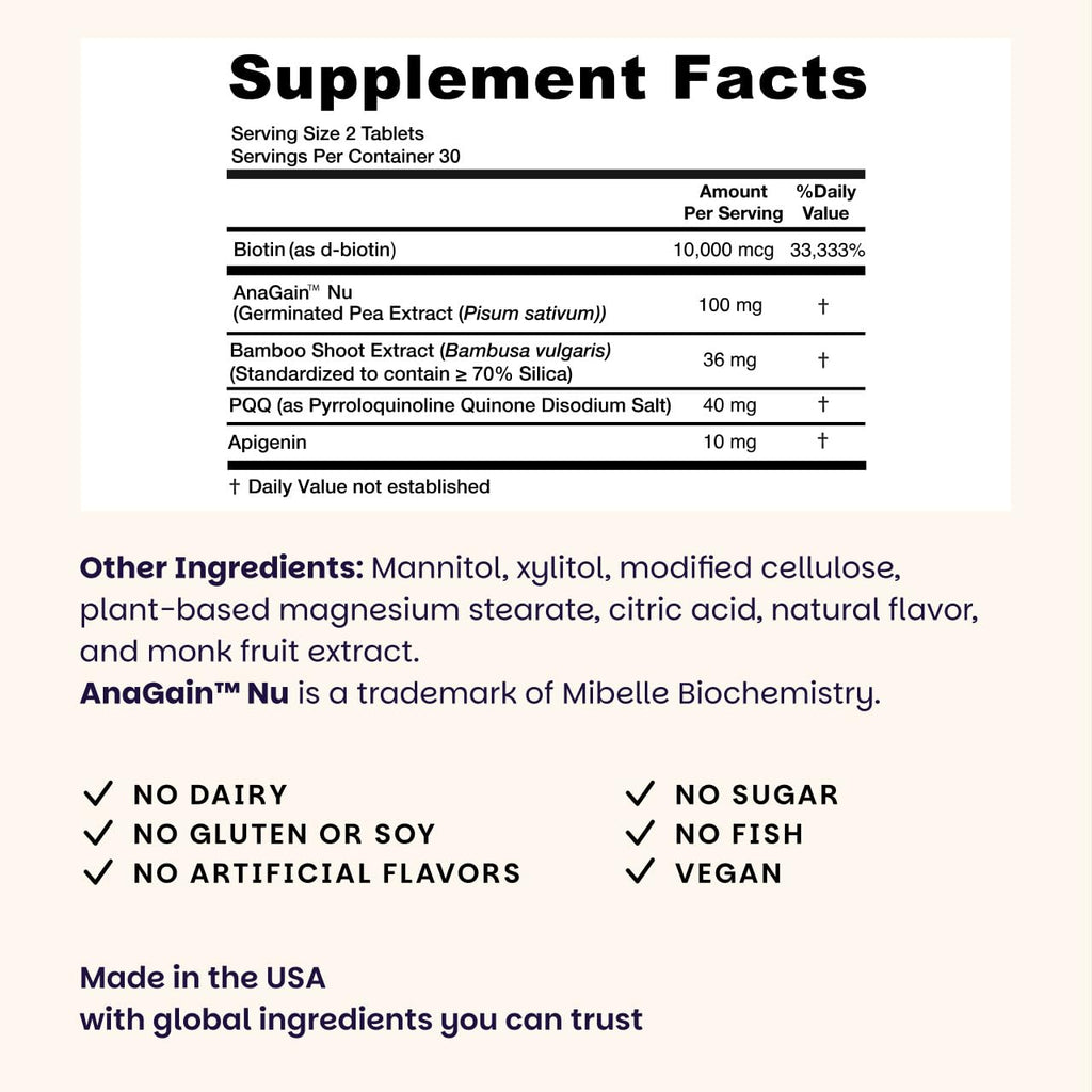 Hair Growth Vitamins Biotin Silica Sublingual 120 Tablets