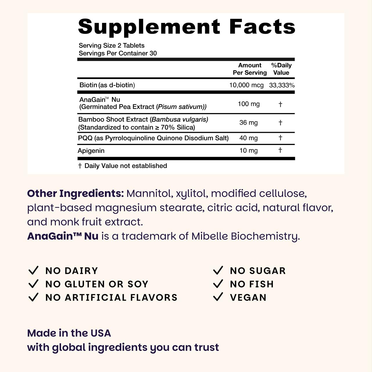 Hair Growth Vitamins Biotin Silica Sublingual 120 Tablets