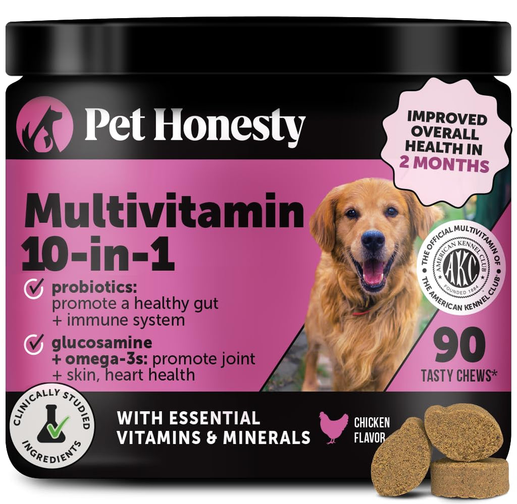 10-in-1 Dog Multivitamin Chews – Glucosamine & Probiotics 90ct