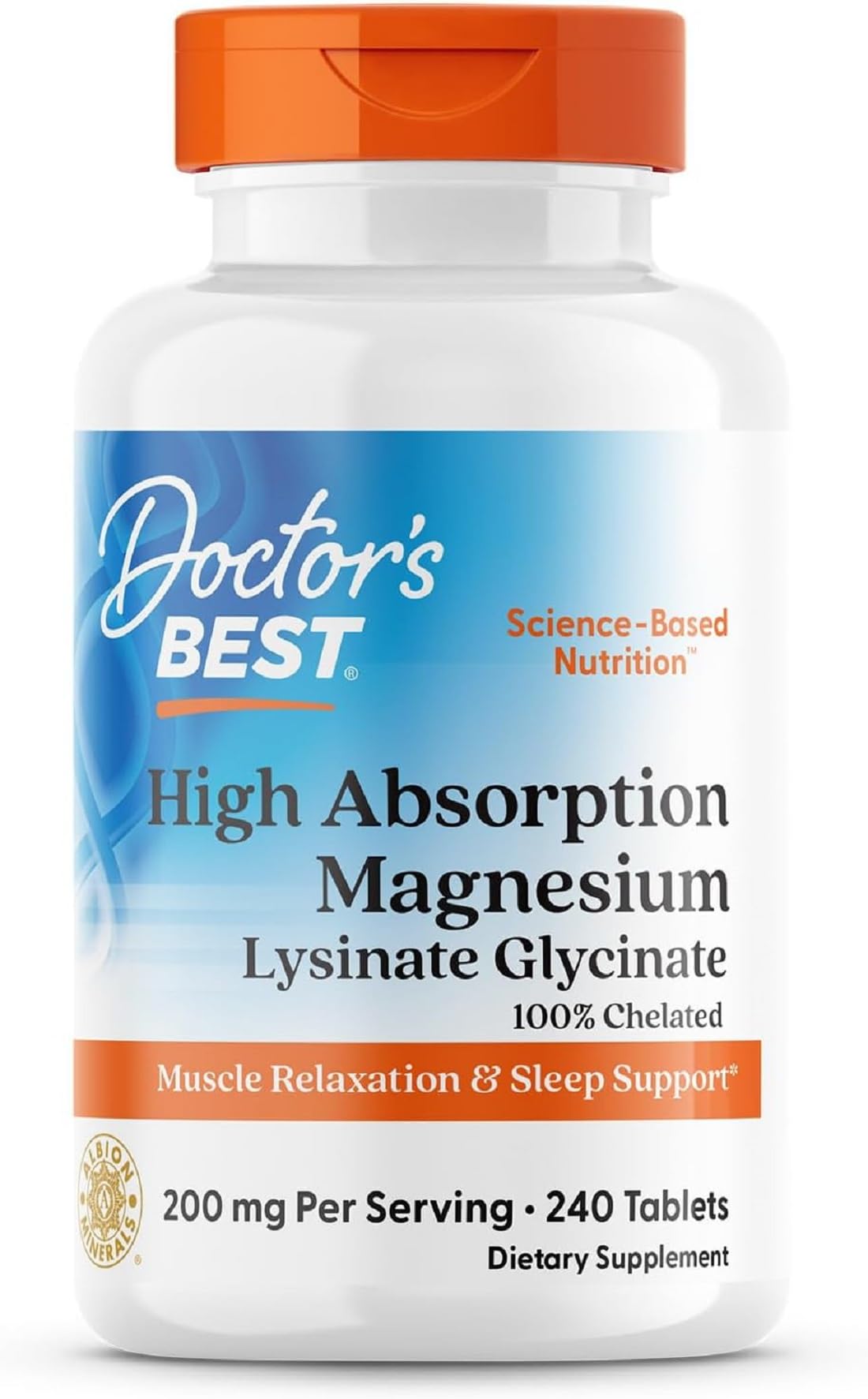Magnesium Glycinate Lysinate 200mg – Sleep & Calm Support, 240 Tabs