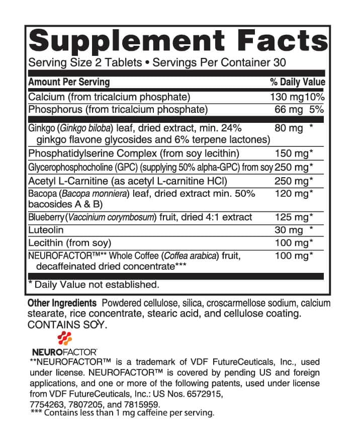 Memory & Focus Brain Supplement with Alpha-GPC for Cognitive Support Tablets