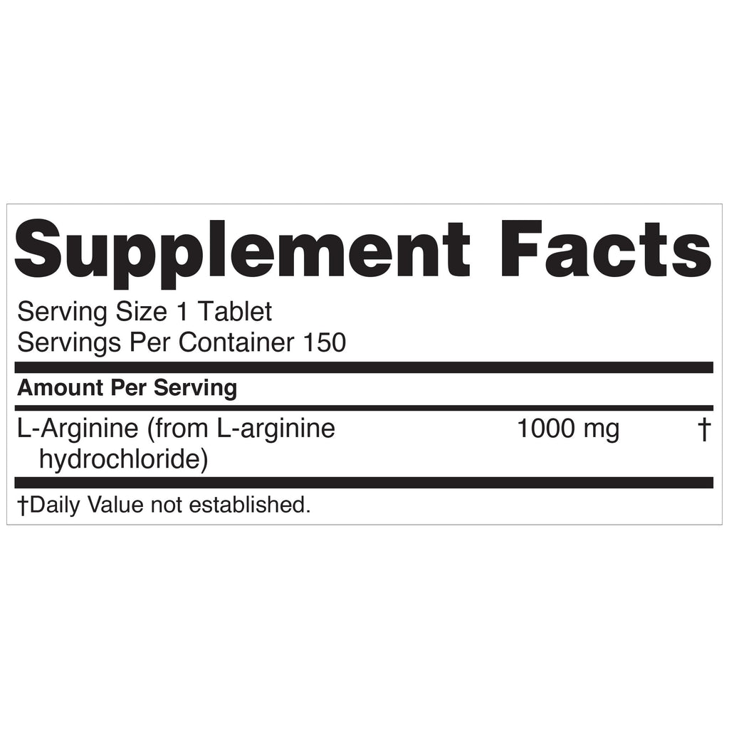 L-Arginine 1000 mg Tablets – Nitric Oxide & Circulation Support, 150 Ct