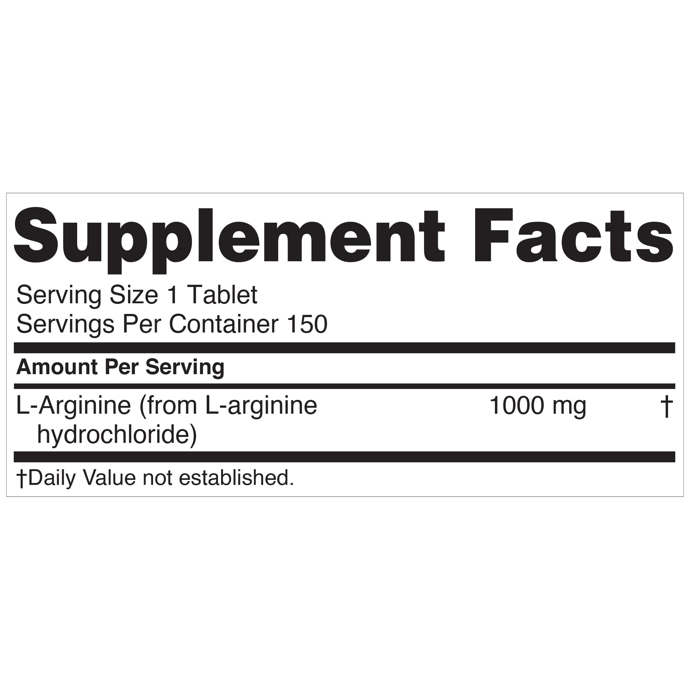 L-Arginine 1000 mg Tablets – Nitric Oxide & Circulation Support, 150 Ct