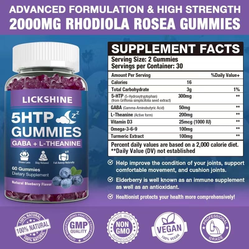 5-HTP GABA Sleep Gummies with L-Theanine – Melatonin-Free, 2 Pack
