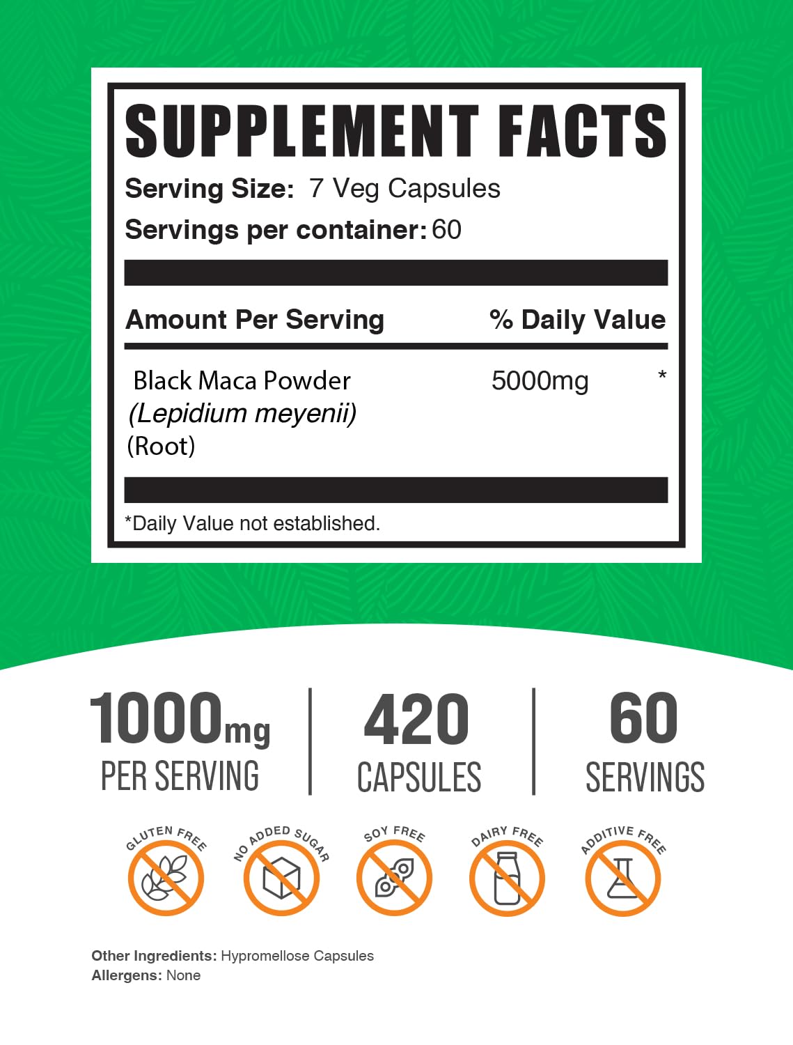 Black Maca Root Capsules 5000mg for Energy, Stamina & Hormone Support 420 Ct