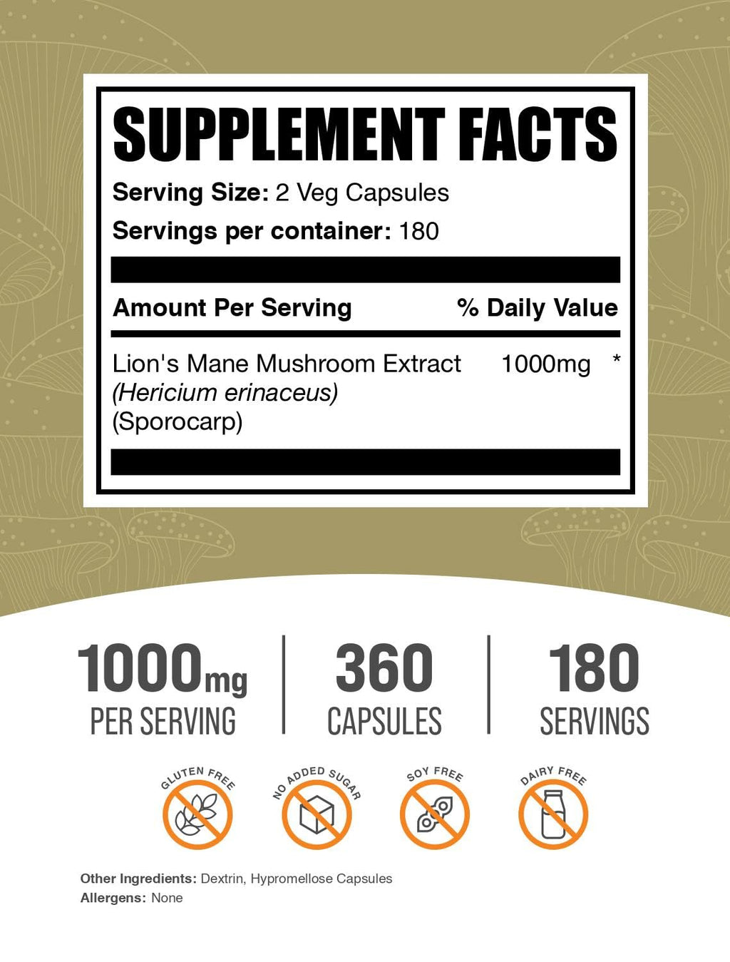 Lion’s Mane Mushroom Extract Capsules for Memory, Focus & Brain Support 1000mg