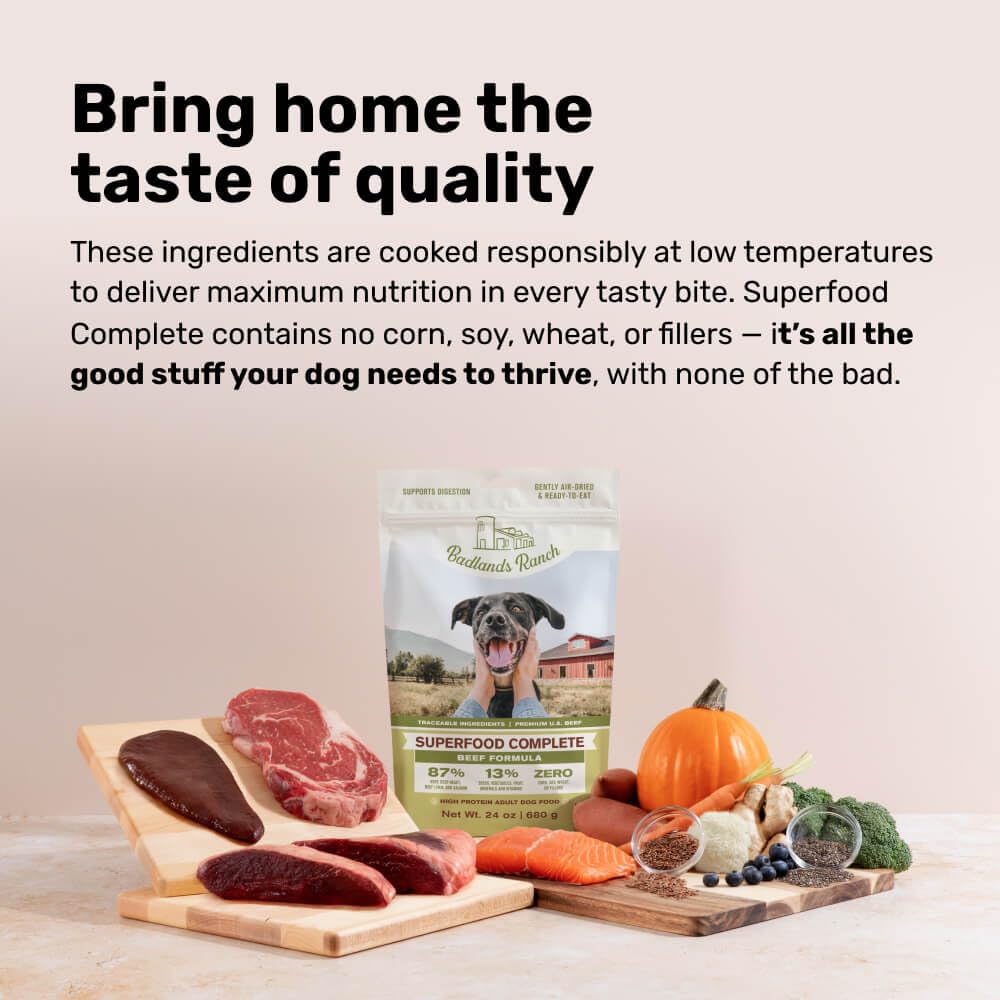 Air-Dried Beef Superfood Complete Dog Food – High Protein 24oz