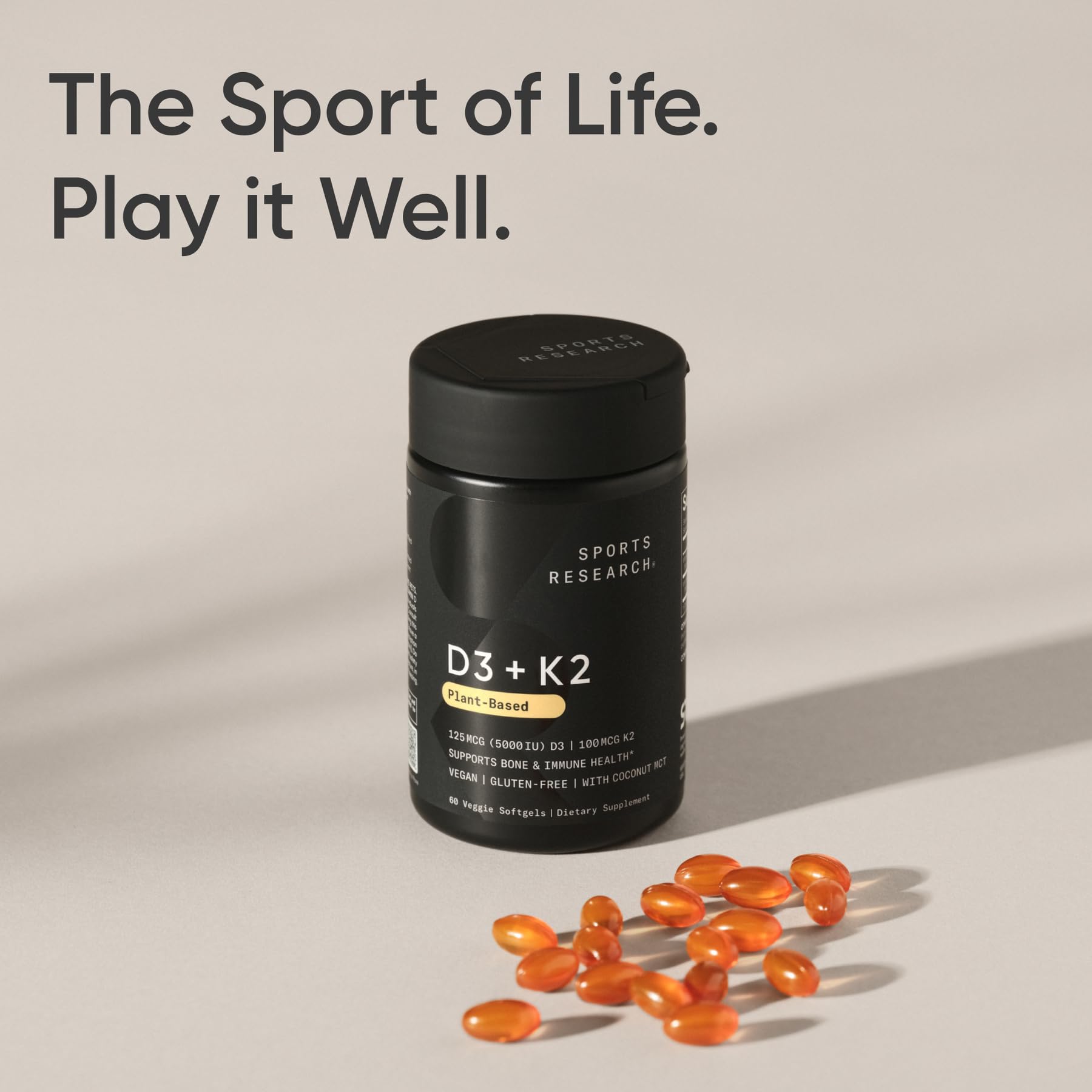 Vitamin D3 5000 IU + K2 MK-7 with Coconut Oil – 60 Softgels