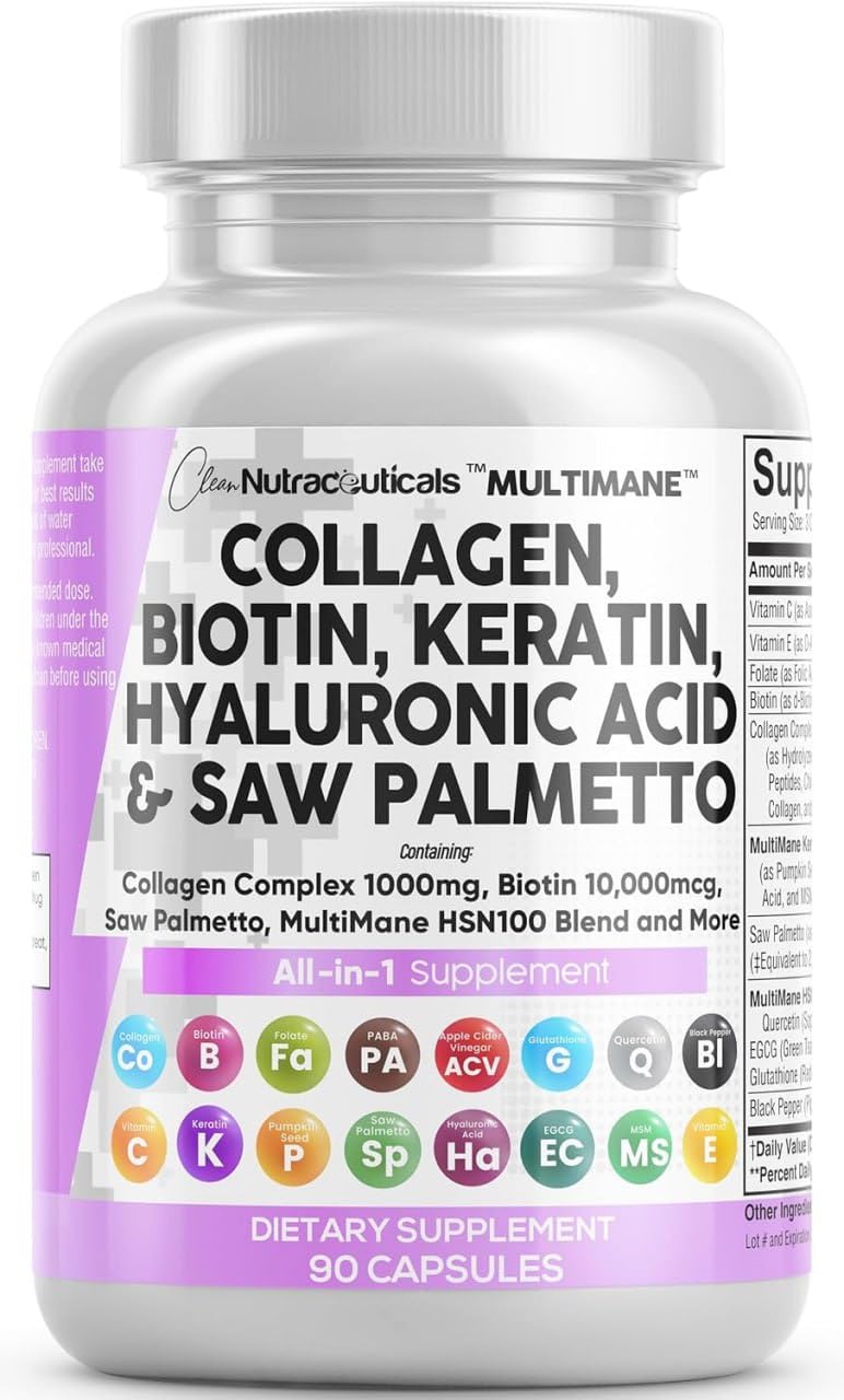 Hair Skin Nails Vitamins Collagen Biotin Keratin 90 Count