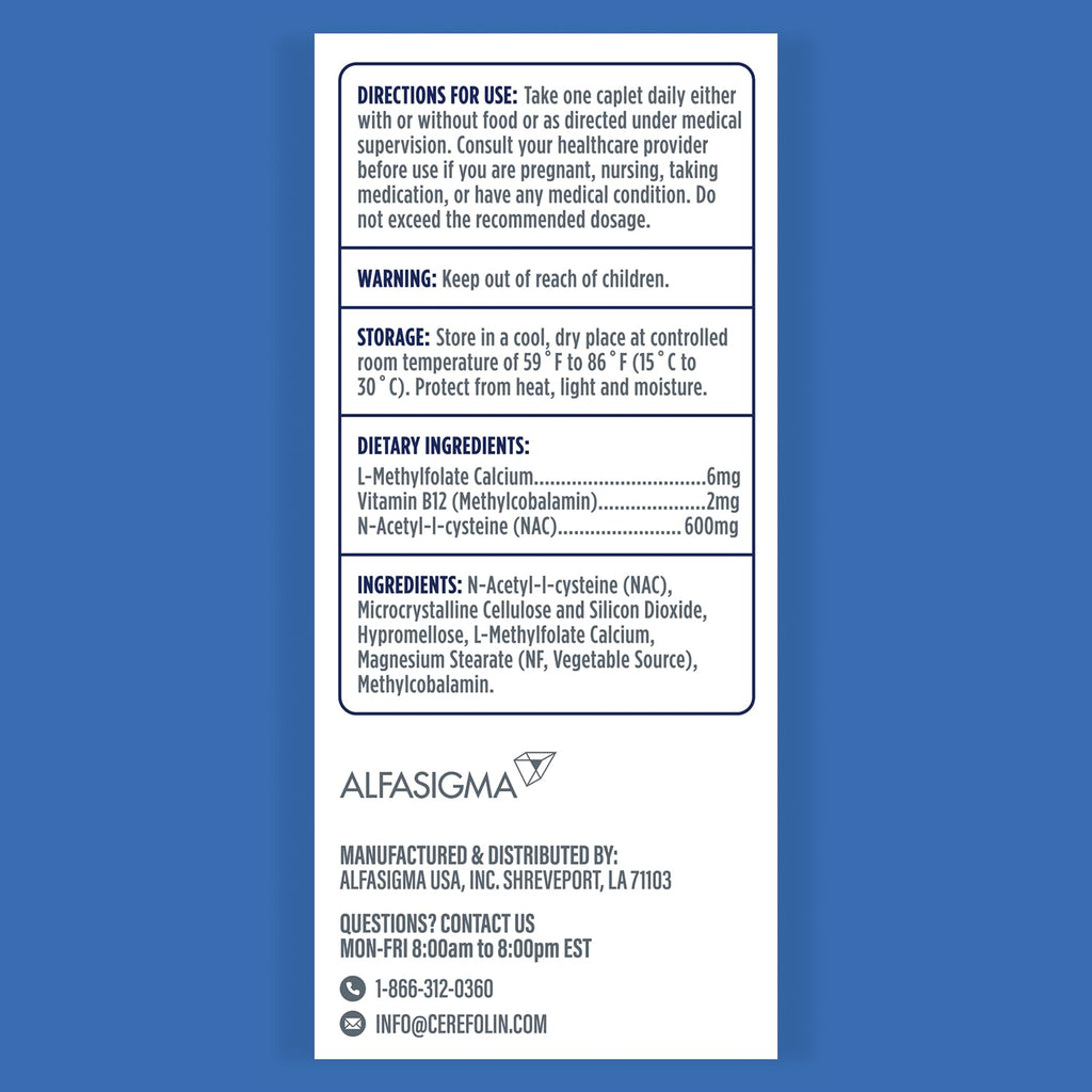 Brain Wellness Supplement with L-Methylfolate & NAC for Memory & Focus