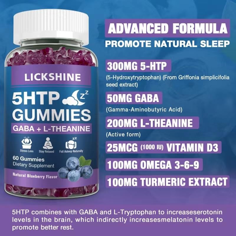 5-HTP GABA Sleep Gummies with L-Theanine – Melatonin-Free, 2 Pack