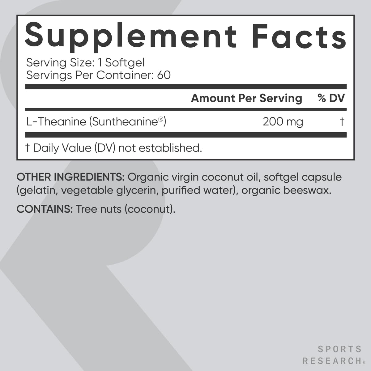 L-Theanine 200mg Softgels – Focus & Relaxation Support, 60 Count