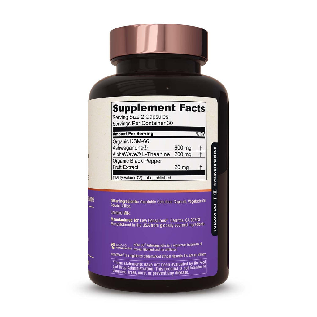 Ashwagandha KSM-66 Capsules with L-Theanine for Stress & Brain Support
