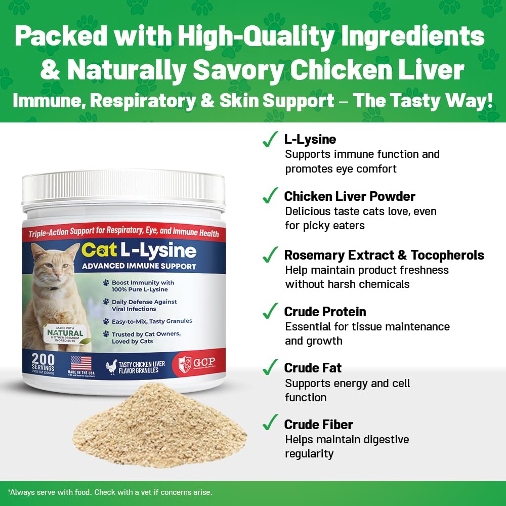 L-Lysine Immune Support Powder for Cats – Chicken Liver 200 Servings