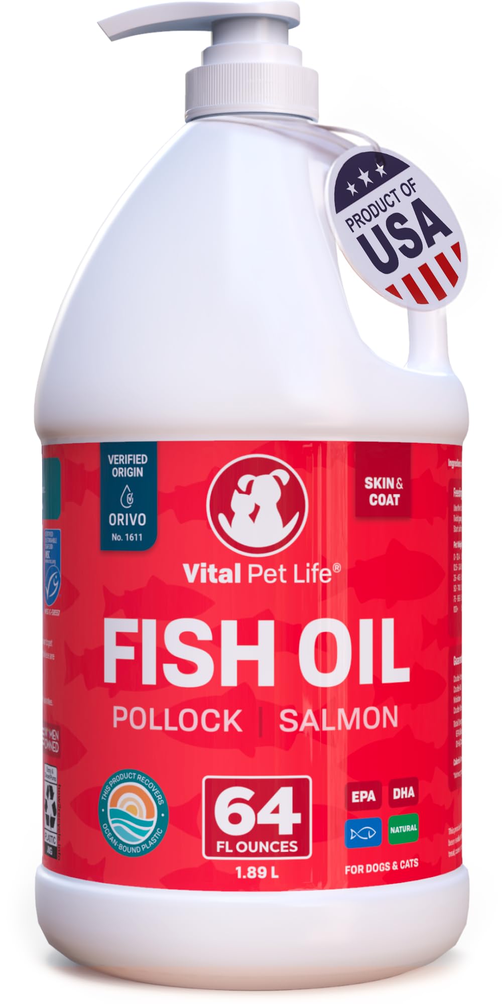 Omega-3 Fish Oil for Dogs – Skin, Coat & Allergy Support 64oz