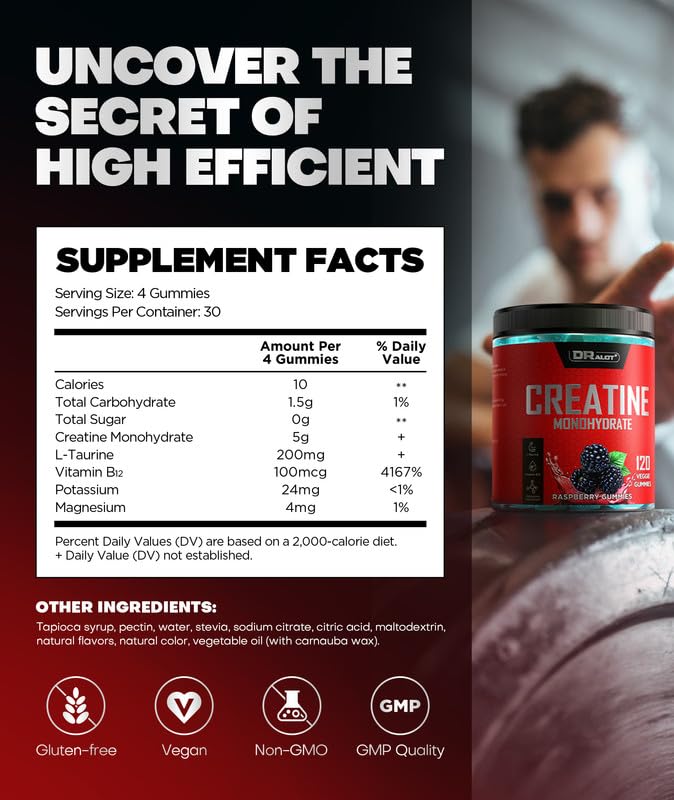 Creatine Monohydrate Energy Pre-Workout Gummies 5000mg Vegan
