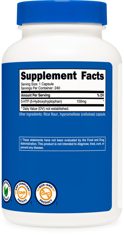 5-HTP 100mg Capsules Mood & Sleep Support 240 Count Vegan