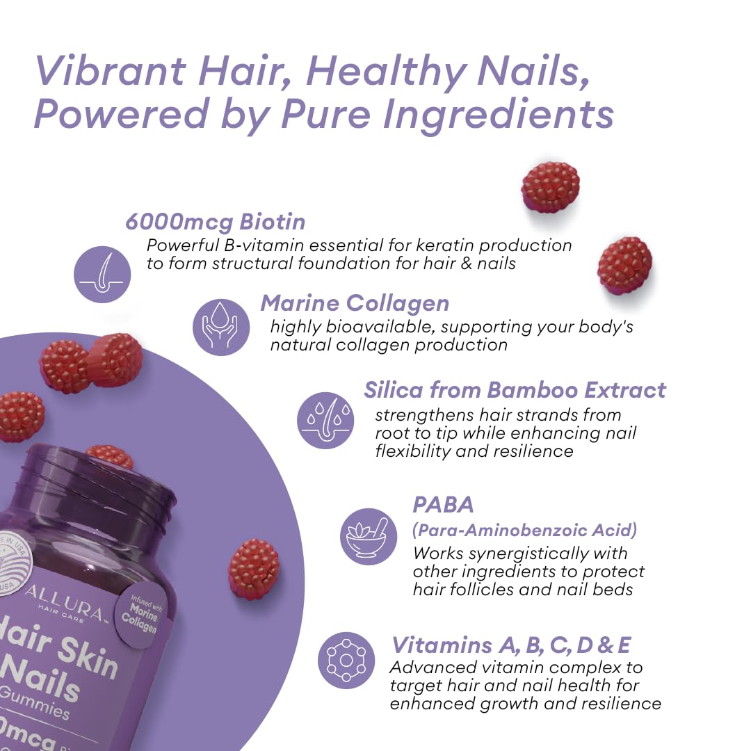 Hair Skin Nails Gummies Biotin 6000mcg Collagen 60 Count