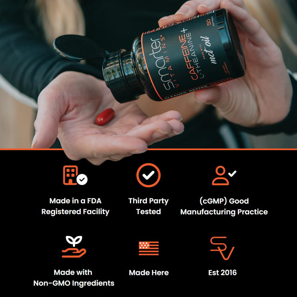 Caffeine 200mg with L-Theanine Capsules for Energy, Focus & Alertness 50 Ct