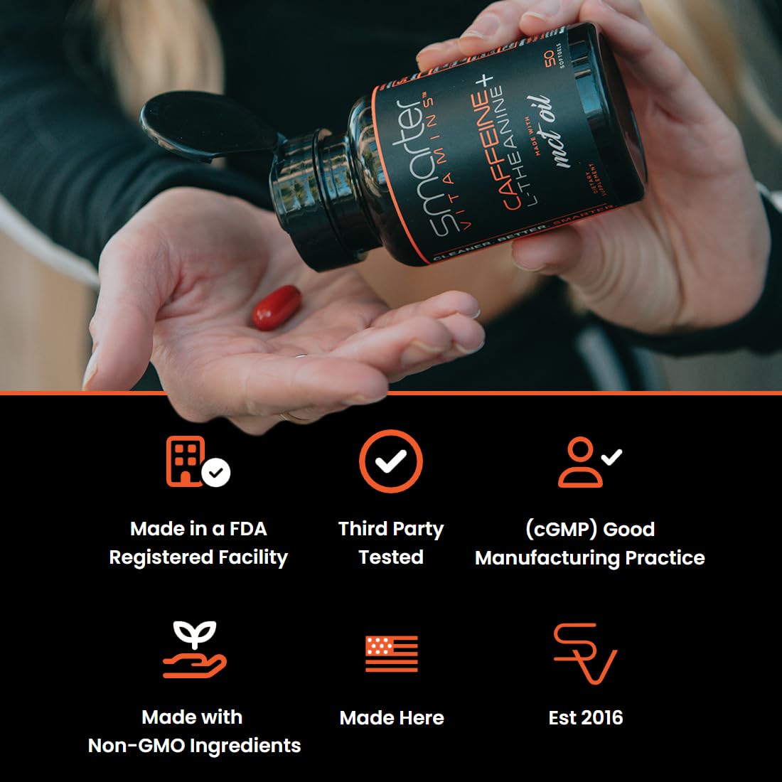 Caffeine 200mg with L-Theanine Capsules for Energy, Focus & Alertness 50 Ct