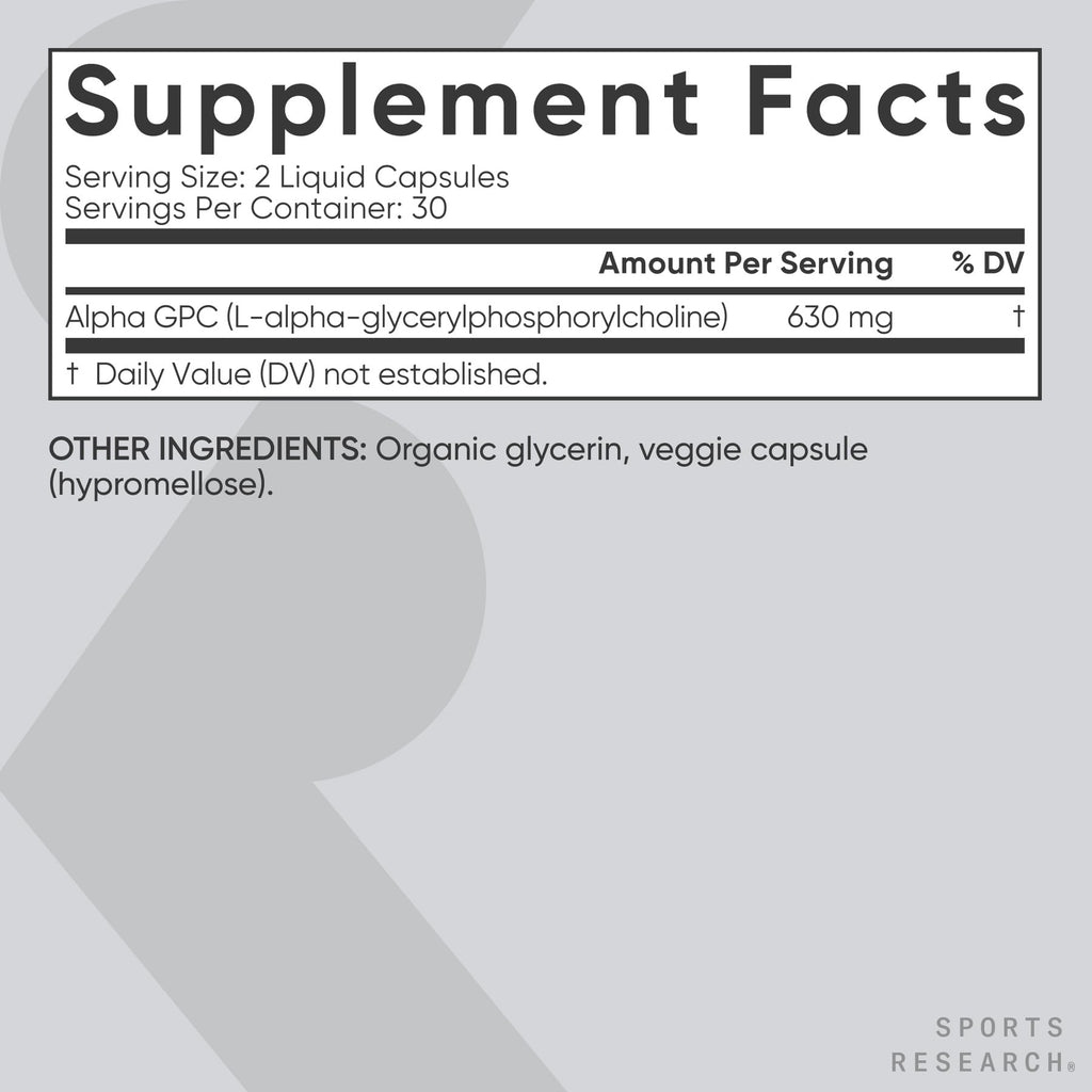 Alpha GPC 630mg Capsules for Focus, Memory & Cognitive Support Vegan