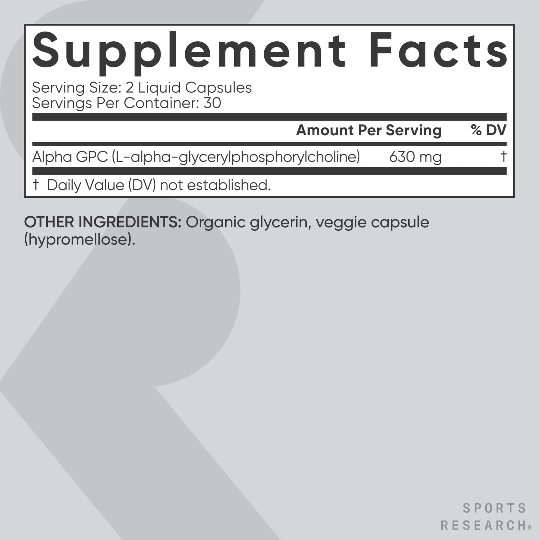 Alpha GPC 630mg Capsules for Focus, Memory & Cognitive Support Vegan
