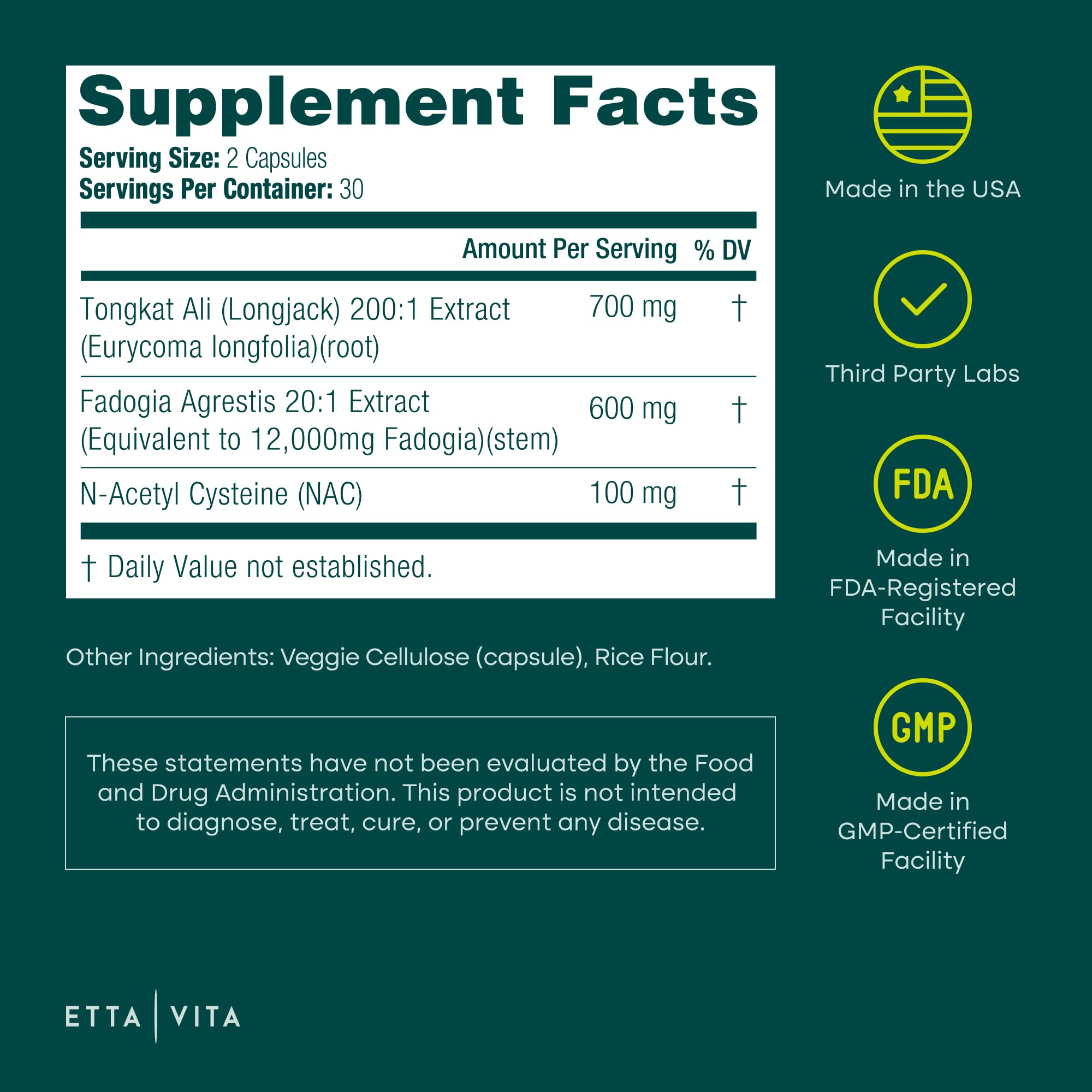 Tongkat Ali & Fadogia Supplement for Testosterone, Energy & Muscle Support Capsules