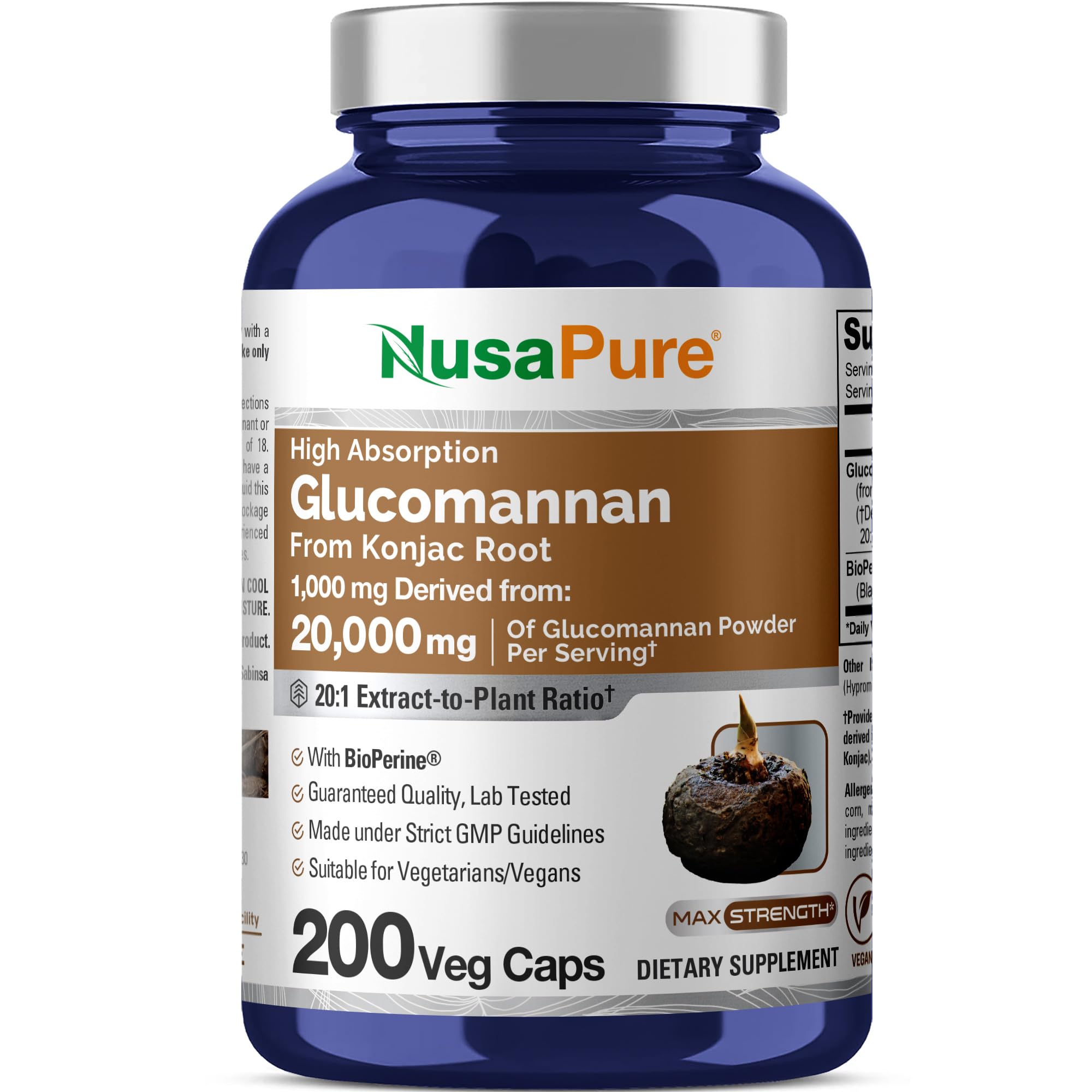 Glucomannan 20000mg Konjac Root Capsules – Weight Support, 200