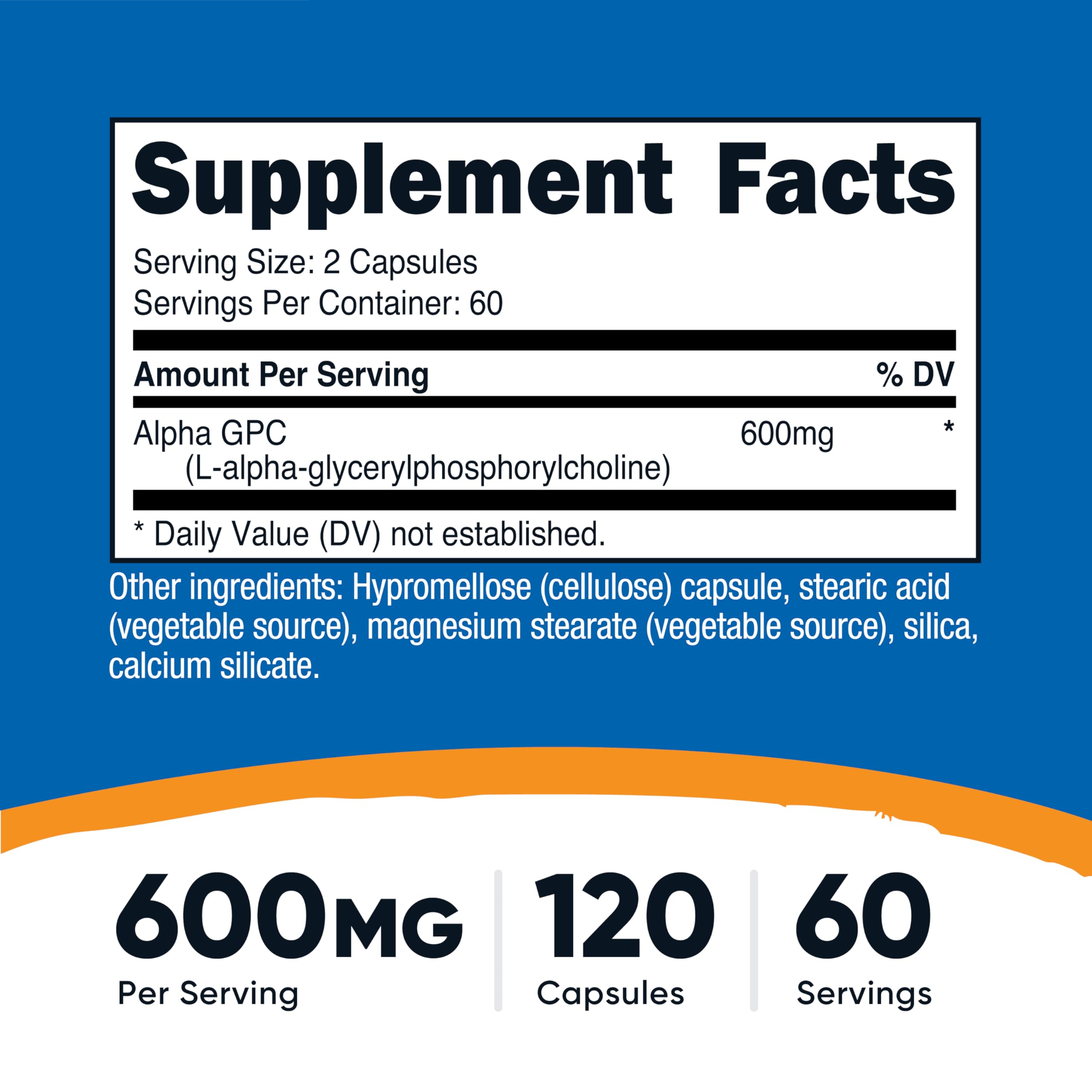 Alpha GPC 600mg Capsules for Memory, Focus & Cognitive Support 120 Ct
