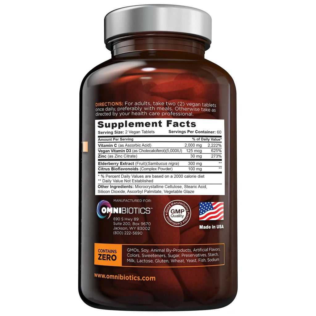 Vitamin C 2000mg Tablets with Zinc & D3 for Immune & Collagen Support 120 Ct