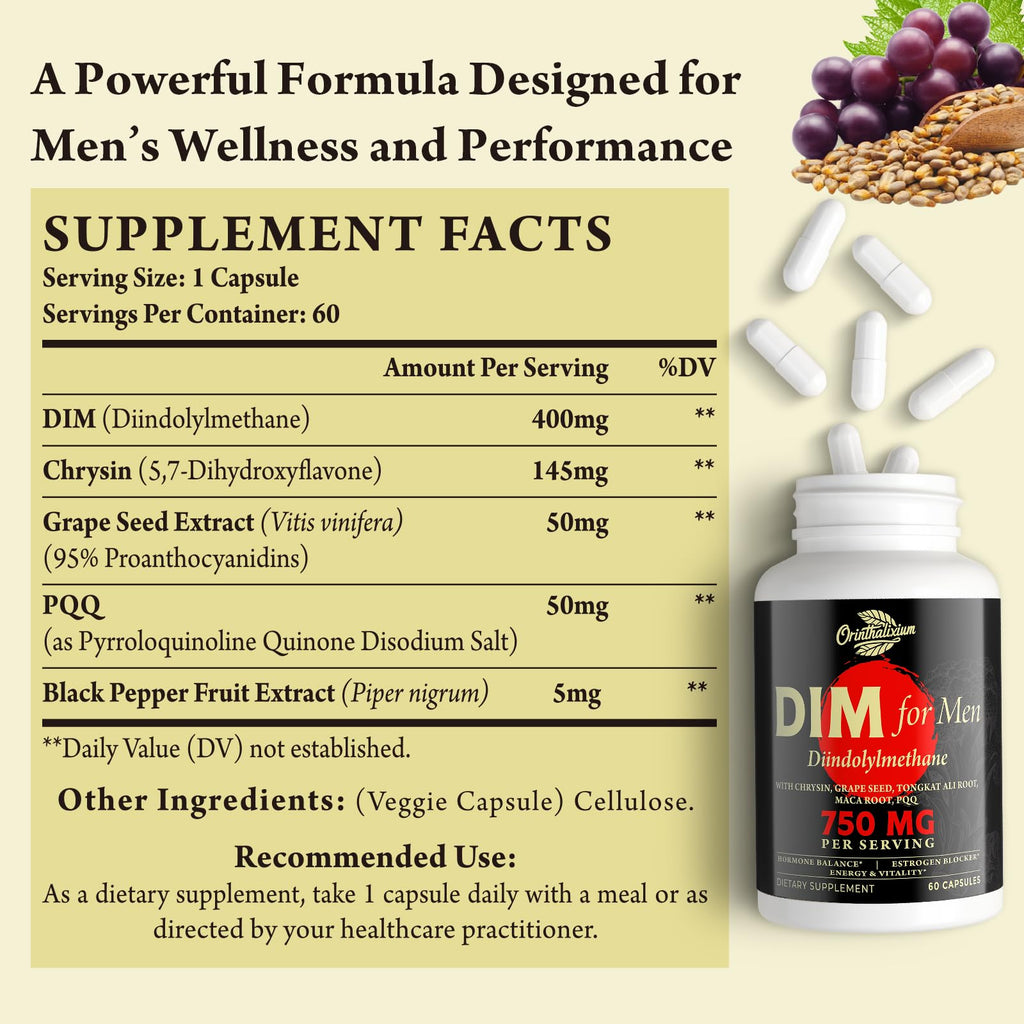 DIM 750 mg for Men – Estrogen Balance & Vitality Support, 120 Ct