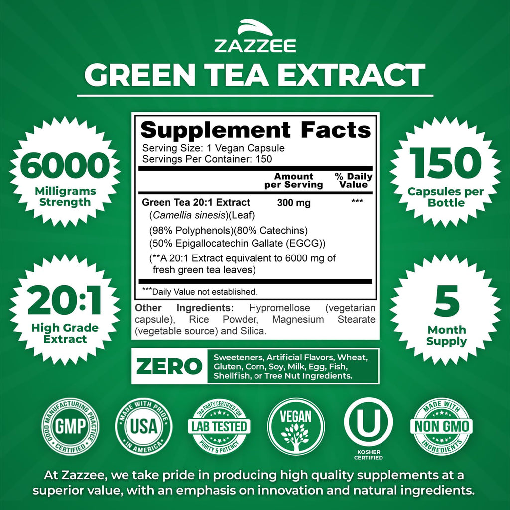 Green Tea Extract 6000mg 20:1 – 50% EGCG, 150 Capsules