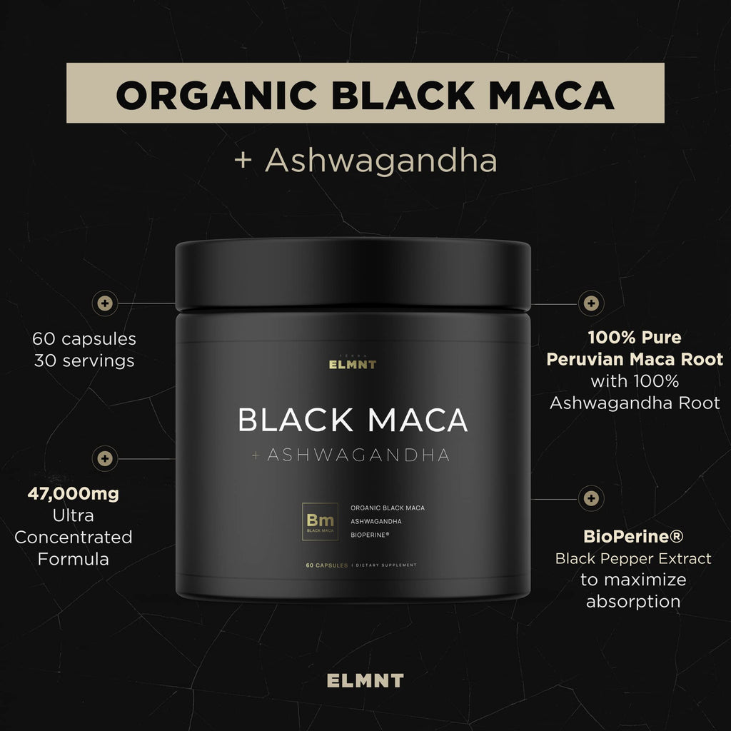 Black Maca Root & Ashwagandha Capsules for Energy, Stamina & Hormone Support