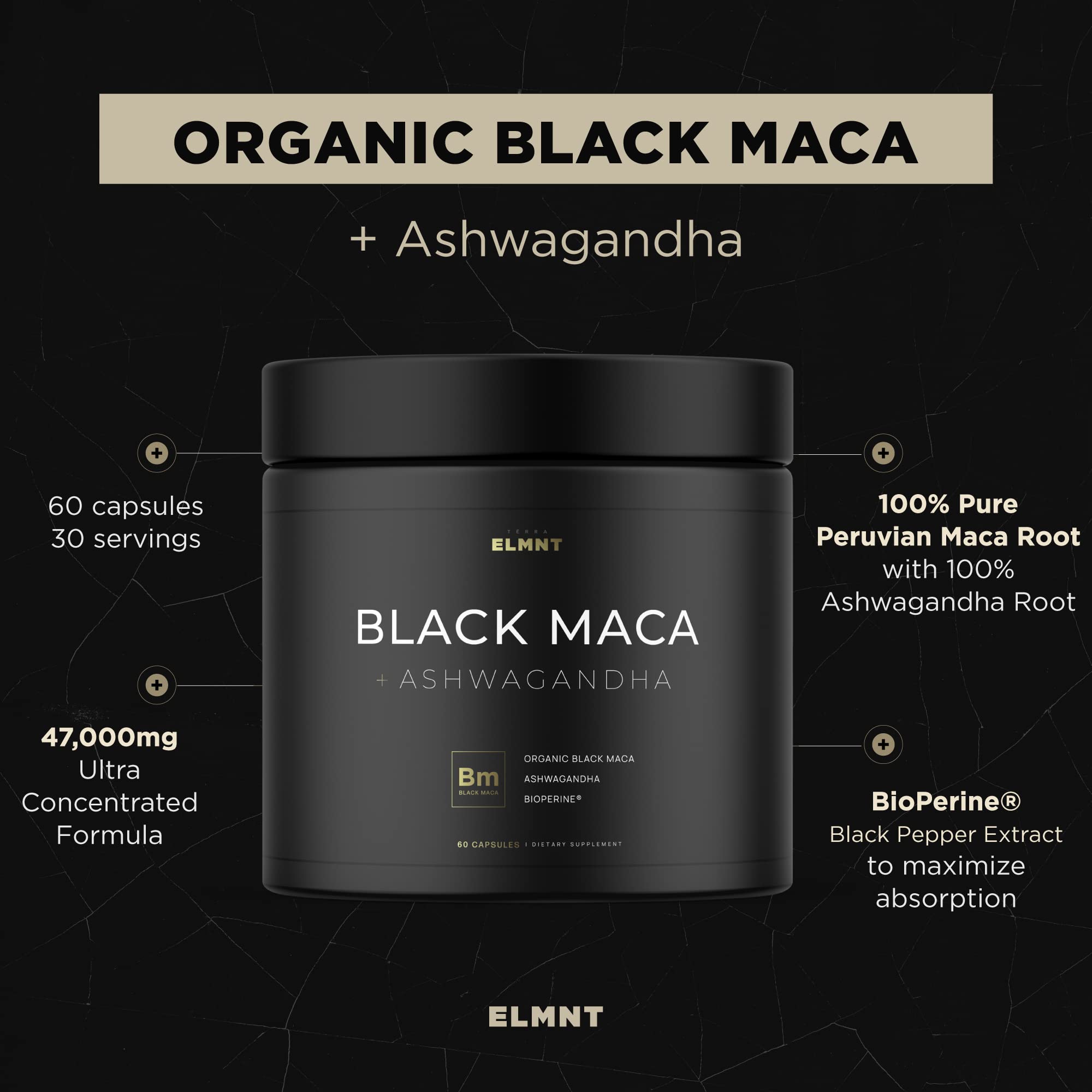 Black Maca Root & Ashwagandha Capsules for Energy, Stamina & Hormone Support