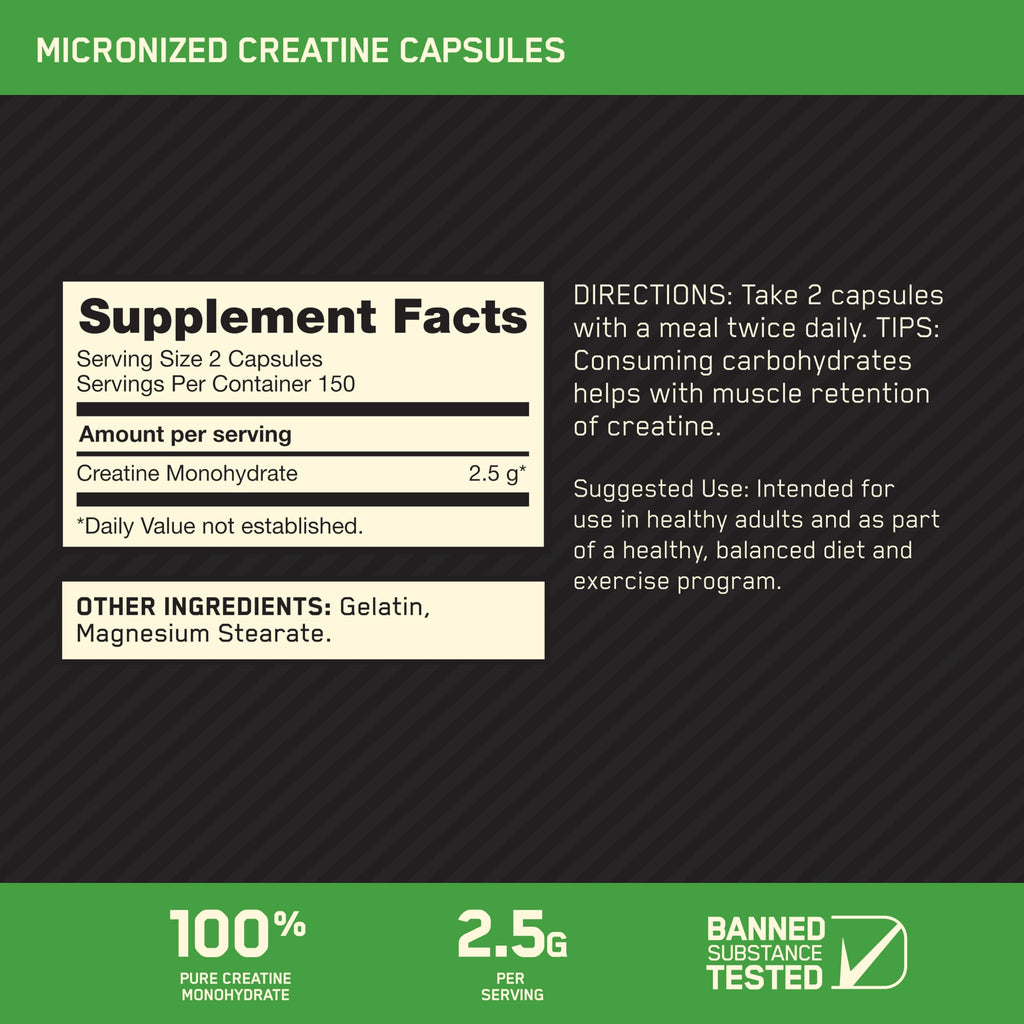 Micronized Creatine Monohydrate Capsules 2500mg 300 Count